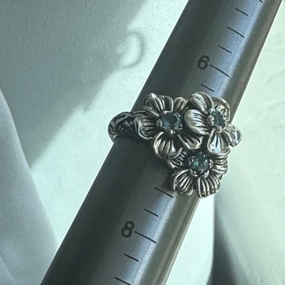 🔥SALE JAI John Hardy Sterling Silver Ring Size 7 with 3 Blue Topaz Gemstones - Picture 2 of 9